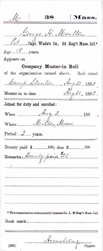 George Henry Moulton first muster record: Camp Stanton