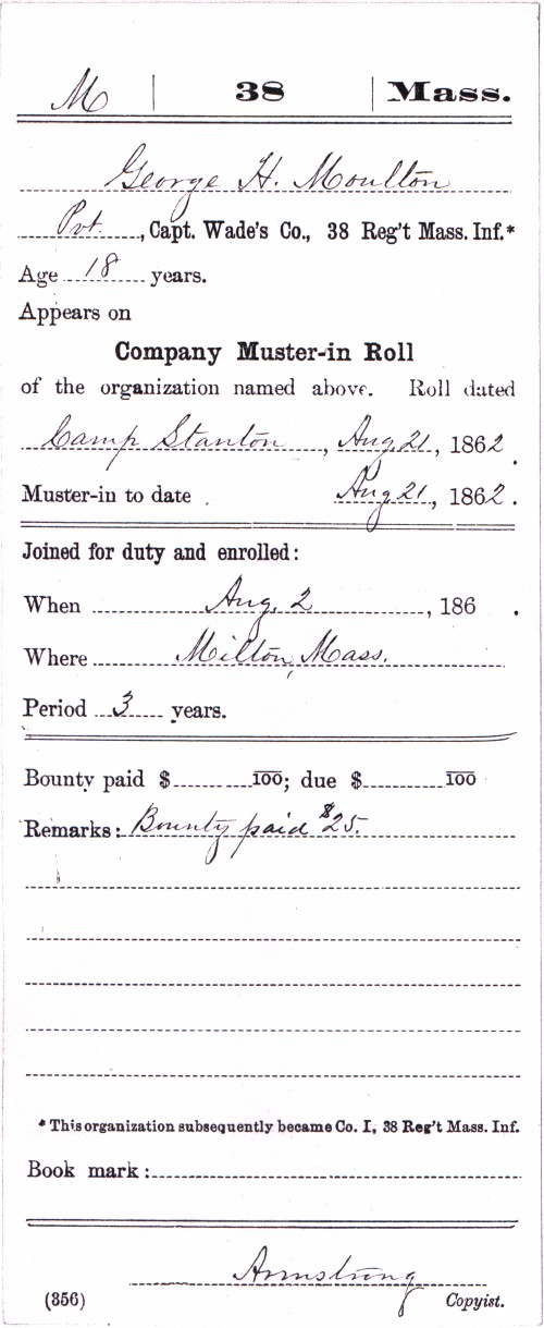 George Henry Moulton first muster record
