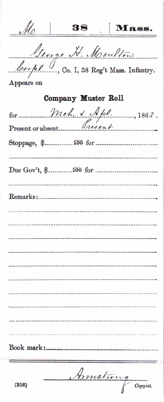 George Henry Moulton Compiled Military Service Record March-April 1863