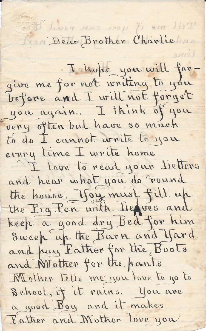 George Henry Moulton letter, undated, to brother Charlie