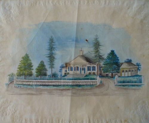 1827 watercolor of Thomas Hutchinson's house by John Ritto Penniman