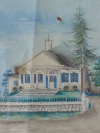 watercolor of Thomas Hutchinson\'s home by John Ritto Penniman, 1827