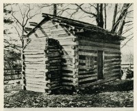 postcard of replica Lincoln Cabin at Forbes House Museum